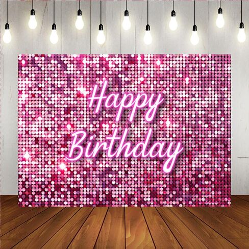 Lofaris Pink Flash Square Backdrop for Photography Happy Birthday Shinning Sequin Wall Panels Shimmer Wall Sweet 16 Girl Woman 20th 30th 40th Party Background Decorations Photo Studio Props 5x3ft in Kuwait