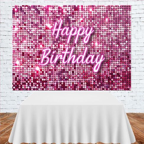 Lofaris Pink Flash Square Backdrop for Photography Happy Birthday Shinning Sequin Wall Panels Shimmer Wall Sweet 16 Girl Woman 20th 30th 40th Party Background Decorations Photo Studio Props 5x3ft in Kuwait