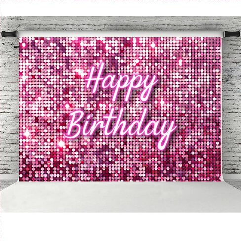 Lofaris Pink Flash Square Backdrop for Photography Happy Birthday Shinning Sequin Wall Panels Shimmer Wall Sweet 16 Girl Woman 20th 30th 40th Party Background Decorations Photo Studio Props 5x3ft in Kuwait