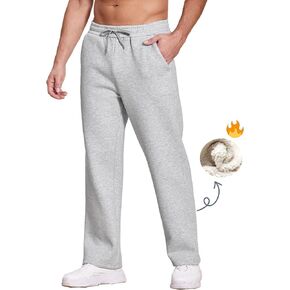 Deyeek Men's Loose Fit Fleece Lined Sweatpants Open Bottom Sweat Pants for Men Straight Leg Lounge Cotton Pants with Pockets