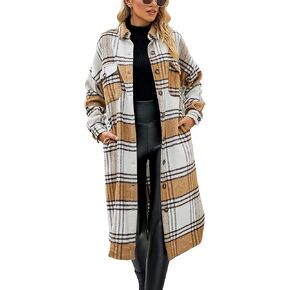 سترة قميص نسائية طويلة منقوشة من Springrain بأكمام طويلة وأزرار سفلية in Kuwait