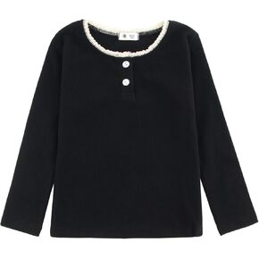 Toddler Girls Henley Long Sleeve Shirt,Crewneck Pullover Tops for Girls