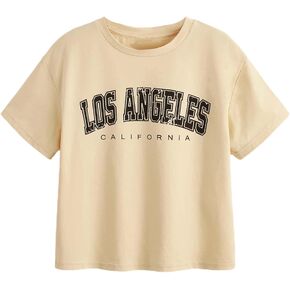 WDIRARA Girl's Letter Graphic Print Round Neck Short Sleeve Drop Shoulder Tee T Shirts