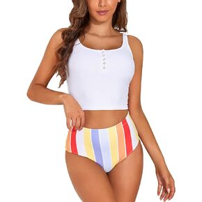 Women Sports Crop Tank Top Retro Bikini Set Athletic Two Piece Swimsuit High Waisted Bathing Suit Tummy Control Tankini Sets in Kuwait