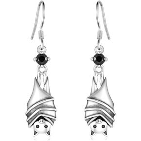 Black Cat/Bat Earrings for Women 925 Sterling Silver Vintage Halloween Bat Black Cat Jewelry for Women Girls