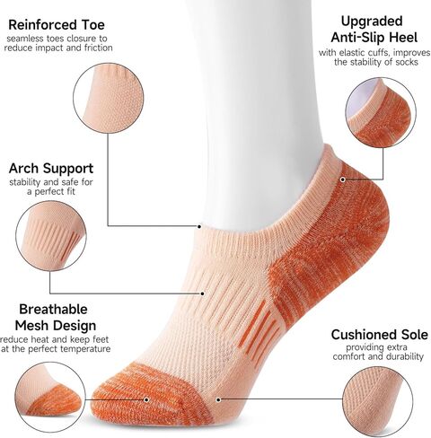 جوارب Kiriner النسائية للكاحل للجري والمشي لمسافات طويلة من القطن مع دعم قوس مبطن بقصة منخفضة 5 أزواج in Kuwait