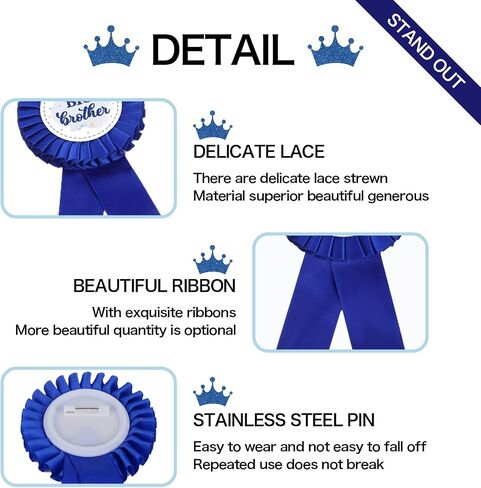 INNORU Satin Fabric Big Brother Tinplate Badge Pin, Boy Birthday Rosette Button Pins, Men Birthday Party Accessory Brooch Pin, Children Adults Party Decorations Navy Blue, Pack of 1 in Saudi Arabia