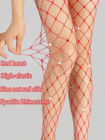 Shuaibaisha Crystal Fishnet Stockings，Sexy Heart Sparkle Rhinestone Pantyhose High Waist Tights for Women in Saudi Arabia