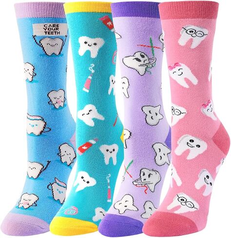 HAPPYPOP Funny Socks Nurse Doctor Teeth Dentist Socks, Novelty Gifts For Dental Assistant In 4 Pack in Kuwait