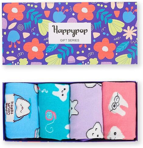 HAPPYPOP Funny Socks Nurse Doctor Teeth Dentist Socks, Novelty Gifts For Dental Assistant In 4 Pack in Kuwait