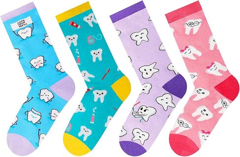 HAPPYPOP Funny Socks Nurse Doctor Teeth Dentist Socks, Novelty Gifts For Dental Assistant In 4 Pack in Kuwait