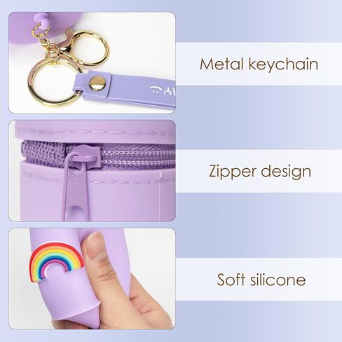 ادريلا قطعتان من سلسلة مفاتيح محفظة عملات معدنية من السيليكون، حقيبة عملات معدنية لطيفة للسفر للاطفال، حافظة احمر شفاه صغيرة محمولة لطلاء الاظافر (قوس قزح وزهور الفراولة) in Kuwait
