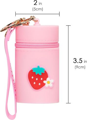 ادريلا قطعتان من سلسلة مفاتيح محفظة عملات معدنية من السيليكون، حقيبة عملات معدنية لطيفة للسفر للاطفال، حافظة احمر شفاه صغيرة محمولة لطلاء الاظافر (قوس قزح وزهور الفراولة) in Kuwait