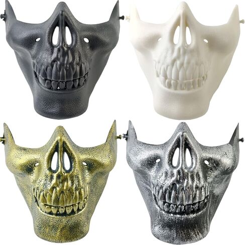 يوهوا قناع هيكل عظمي نصف وجه بتصميم جمجمة للهالوين ولعبة الصيد والحفلات التنكرية والحفلات التنكرية، متعدد الالوان، 4 قطع in Kuwait