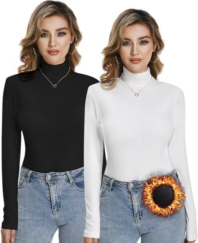 Dalavch 2 or 3 Pack Women Long Sleeve Thermal Turtle Neck Shirt Fleece Lined Mock Turtleneck Tops Base Layer Pullover Sweater in Saudi Arabia