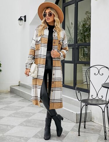 سترة قميص نسائية طويلة منقوشة من Springrain بأكمام طويلة وأزرار سفلية in Kuwait