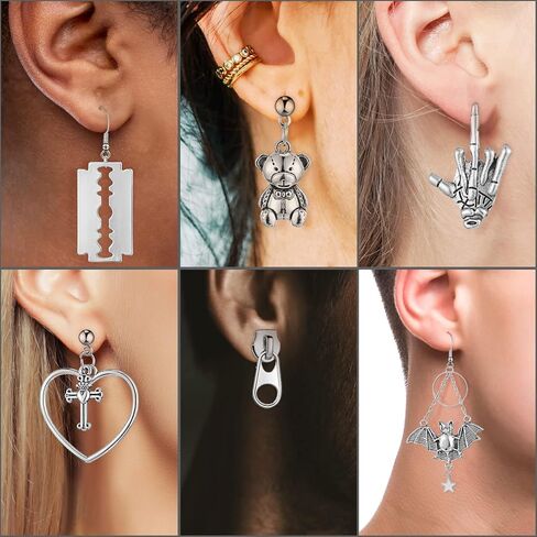 40 Pairs Goth Earrings Set Grunge Punk Rock Dangle Earrings Gothic Y2k Jewelry Silver Bat Cross Snake Skull Earrings for Women Girls in Saudi Arabia