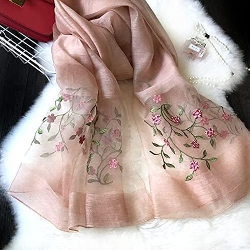 Alysee Women Lovely Silk&Wool Mixed Floral Embroidered Scarf Shawl Wrap in Kuwait