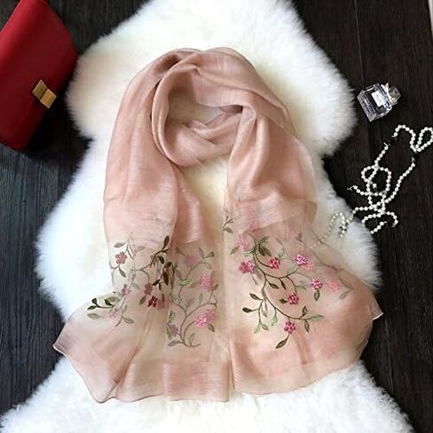 Alysee Women Lovely Silk&Wool Mixed Floral Embroidered Scarf Shawl Wrap in Kuwait