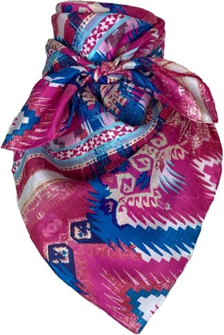 Wyoming Traders Aztec Cowboy Wild Rag 100% وشاح حريري باندانا متعدد الألوان 34.5 بوصة in Kuwait