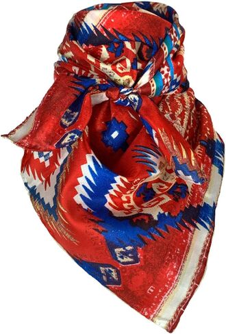 Wyoming Traders Aztec Cowboy Wild Rag 100% وشاح حريري باندانا متعدد الألوان 34.5 بوصة in Kuwait