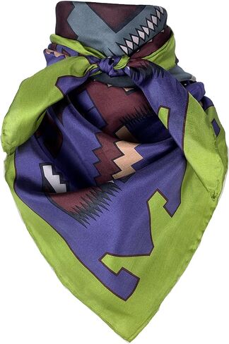 Wyoming Traders Aztec Cowboy Wild Rag 100% وشاح حريري باندانا متعدد الألوان 34.5 بوصة in Kuwait