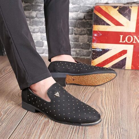 CMM Men's Pointed Toe Rivet Dress Shoes Glitter Modern Metallic Slip On Loafers Plus Size in Kuwait