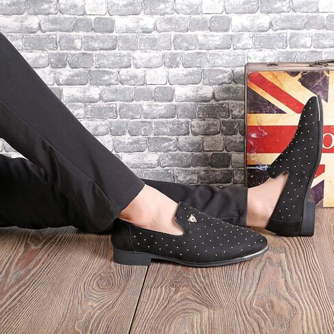 CMM Men's Pointed Toe Rivet Dress Shoes Glitter Modern Metallic Slip On Loafers Plus Size in Kuwait