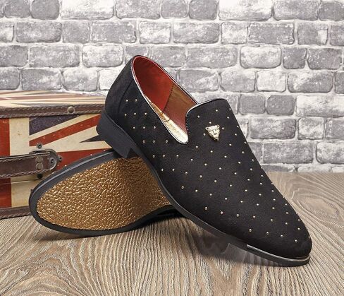CMM Men's Pointed Toe Rivet Dress Shoes Glitter Modern Metallic Slip On Loafers Plus Size in Kuwait