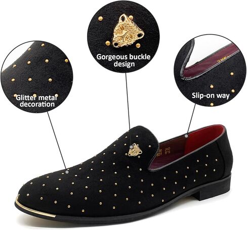 CMM Men's Pointed Toe Rivet Dress Shoes Glitter Modern Metallic Slip On Loafers Plus Size in Kuwait