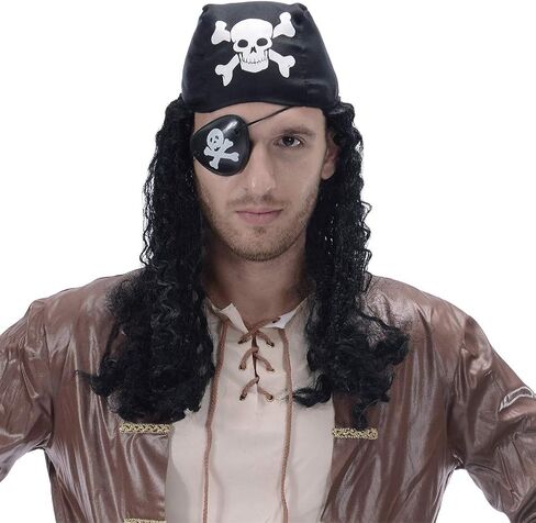 شعر مستعار تنكري طويل مجعد للرجال مع منديل لحفلات الهالوين in Kuwait