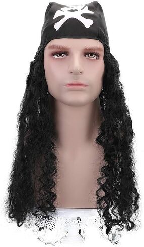 شعر مستعار تنكري طويل مجعد للرجال مع منديل لحفلات الهالوين in Kuwait