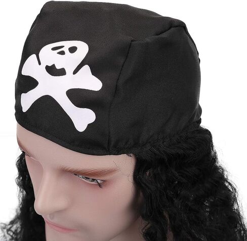 شعر مستعار تنكري طويل مجعد للرجال مع منديل لحفلات الهالوين in Kuwait