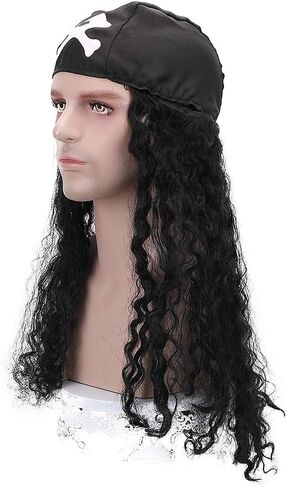 شعر مستعار تنكري طويل مجعد للرجال مع منديل لحفلات الهالوين in Kuwait