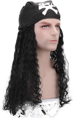 شعر مستعار تنكري طويل مجعد للرجال مع منديل لحفلات الهالوين in Kuwait