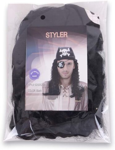 شعر مستعار تنكري طويل مجعد للرجال مع منديل لحفلات الهالوين in Kuwait