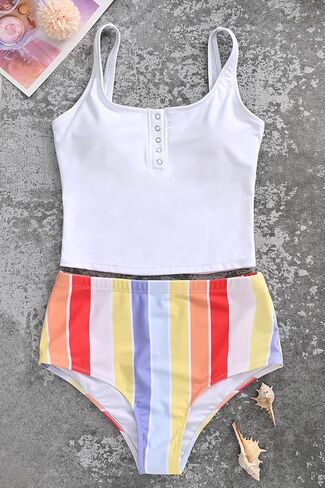 Women Sports Crop Tank Top Retro Bikini Set Athletic Two Piece Swimsuit High Waisted Bathing Suit Tummy Control Tankini Sets in Kuwait