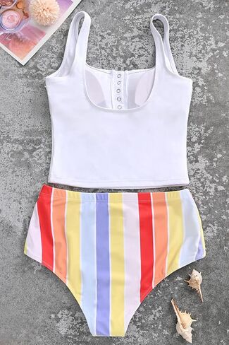 Women Sports Crop Tank Top Retro Bikini Set Athletic Two Piece Swimsuit High Waisted Bathing Suit Tummy Control Tankini Sets in Kuwait