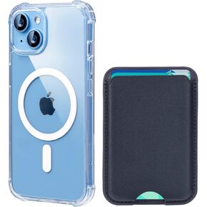 2-in-1 iPhone 14 Pro Max Magnetic Case Clear with Magnetic Leather Wallet Card Holder, Magsafe Wallet Case Cover, Anti-Yellowing &MIL-Grade Drop Tested, Compatible with MagSafe -6.7'', Blue