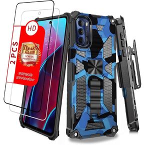 Military Grade Moto G Stylus 5G 2022 Case - Blue Camo, Shockproof, Kickstand, Belt Clip & Screen Protector