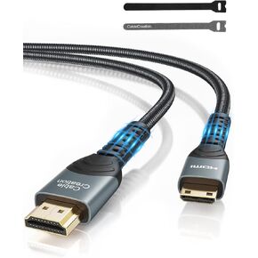 CableCreation Mini HDMI إلى HDMI Cable 6.6FT، سلك HDMI ثنائي الاتجاه إلى Mini HDMI مع كابل ربط 4K × 2K للكاميرا، الكمبيوتر اللوحي، بطاقة الالتقاط، HDR-XR50، Z6، EOS RP/EOS R/EOS 7D Mark II/XA40 in Kuwait