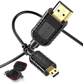 كابل FOINNEX Micro HDMI إلى HDMI، كابل HDMI صغير محمول بطول 2 قدم 4K@60 هرتز متوافق مع Gimbal وGoPro Hero وكاميرا Canon وRaspberry Pi4 وKindle Fire HD (ذكر إلى ذكر)
