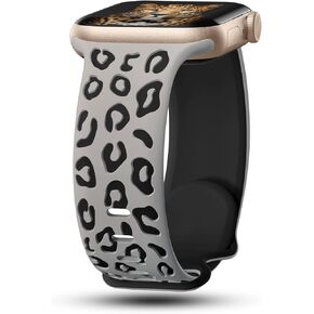 CreateGreat Engraved Leopard Bands Compatible with Apple Watch Band 40mm 41mm 38mm 42mm 44mm 45mm 46mm 49mm Women, Silicone Cheetah Designer Strap for iWatch Series 10 9 8 7 6 5 4 3 2 SE Ultra in Kuwait