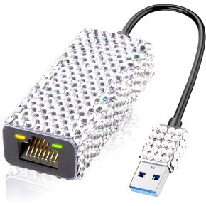 USB 3.0 to Gigabit Ethernet Adapter Bling Bling Rhinestone Diamond- 10/100/1000 NIC Network Converter USB A to RJ45 LAN Adapter in Kuwait