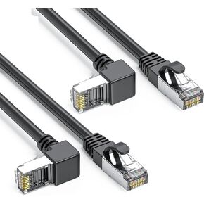JUXINICE 2 حزمة 90 درجة Cat6a كابل إيثرنت محمي بزاوية 1.5 قدم لأسفل، FTP-Cat6 الزاوية اليمنى كابل إيثرنت التصحيح قصير RJ45 شبكة كابل قصير لـ 10 جيجا بايت في الثانية - أسود in Saudi Arabia