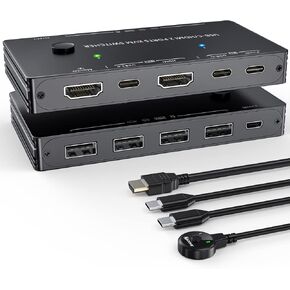 USB C+HDMI KVM Switch 4K@60Hz 2K@120Hz,Camgeet KVM Switch for 2 Computers Share 1 Monitor and 4 USB Devices,with 100 W Power Delivery,Wired Remote and 3 Cables Included in Kuwait