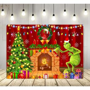خلفية مدفأة كرتونية لمستلزمات حفلات عيد الميلاد مقاس 5 × 3 أقدام Grinch عيد الميلاد صورة خلفية عيد ميلاد سعيد خلفية تصوير Grinchmas راية in Kuwait
