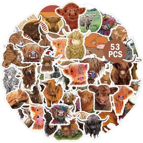 SEEDOR Highland Cow Stickers 53PCS Adorable Animal Cattle Graffiti Waterproof Vinyl Decals Gifts for Water Bottle Laptop Phone SETZ-Cow 53pcs 0 in Kuwait