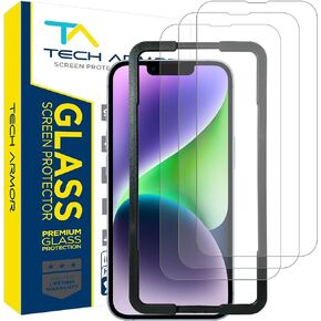 Tech Armor Ballistic Glass Screen Protector for iPhone 14, iPhone 13 and 13 Pro [6.1 Inch] Display 3 Pack Tempered Glass, Case Friendly