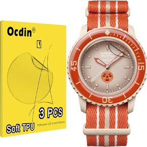 Ocdin Blancpain X Swatch Premium Screen Protector Watch Protective Film Set Anti Scratch Crystal Soft Cover Film and Tempered Back Film(3 Glass)